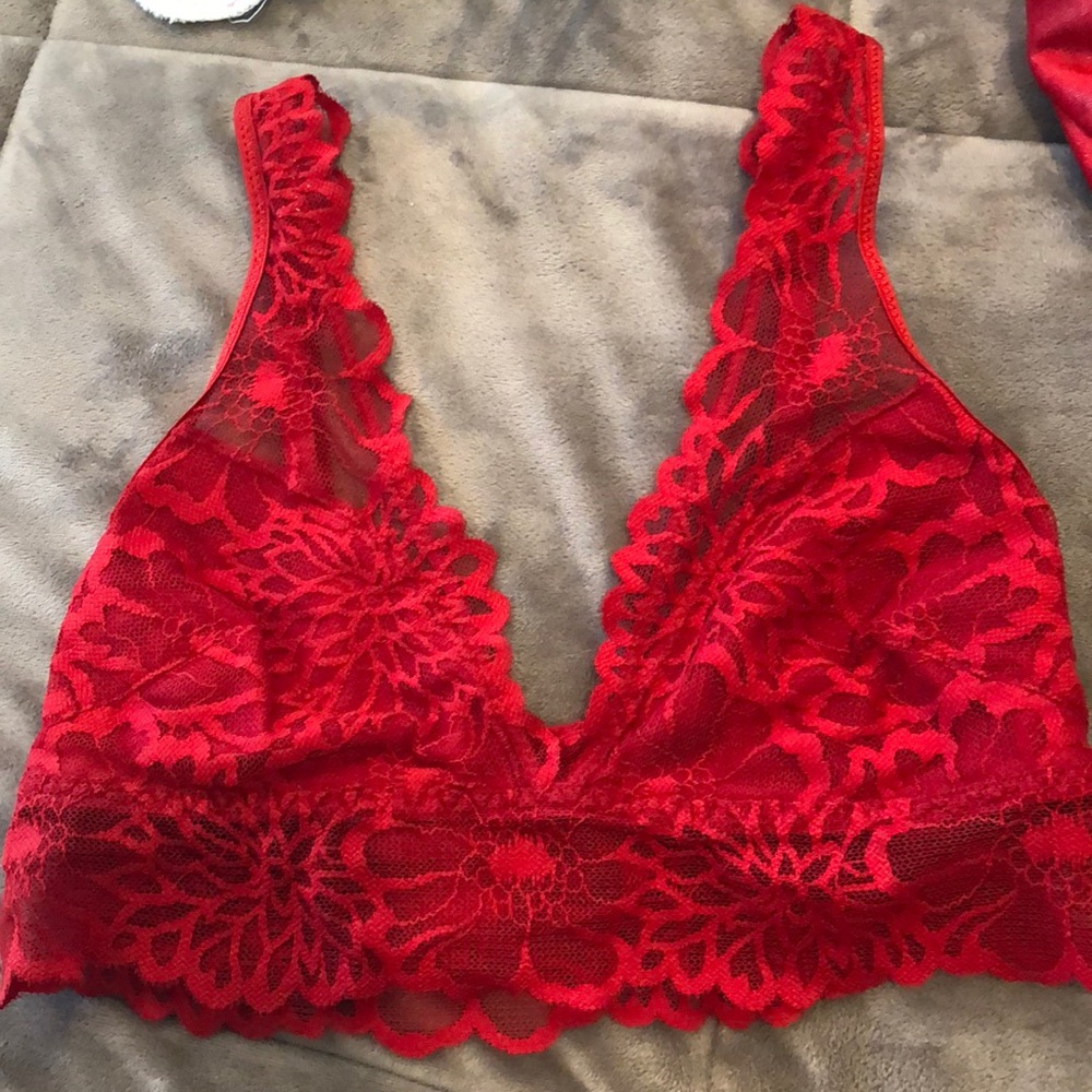 Red lace bra from pink